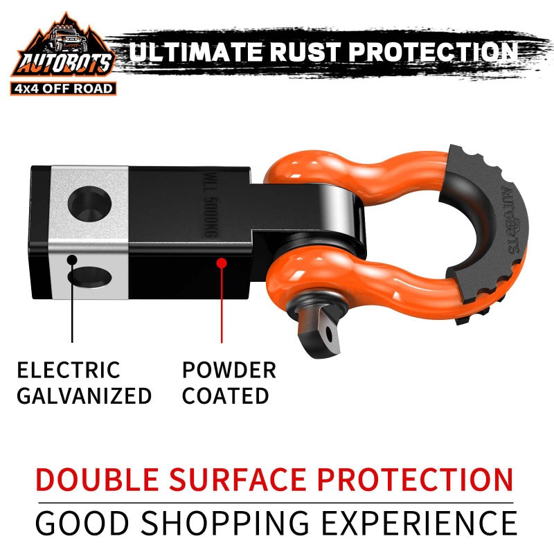 AUTOBOTS Tow Hitch Receiver 2", 45,000 Lbs Break Strength Shackle Hitch Receiver with 5/8" Screw Pin, 3/4 Shackle, Towing Accessories for Vehicle Trailer Recovery Off-Road Orange&Black - Image 3